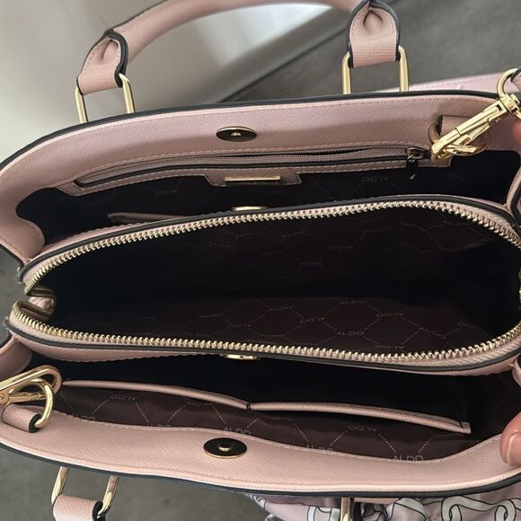 Aldo Pink Vegan Leather Elegant Satchel Handbag Crossbody Purse with Scarf NWOT - Picture 9 of 16